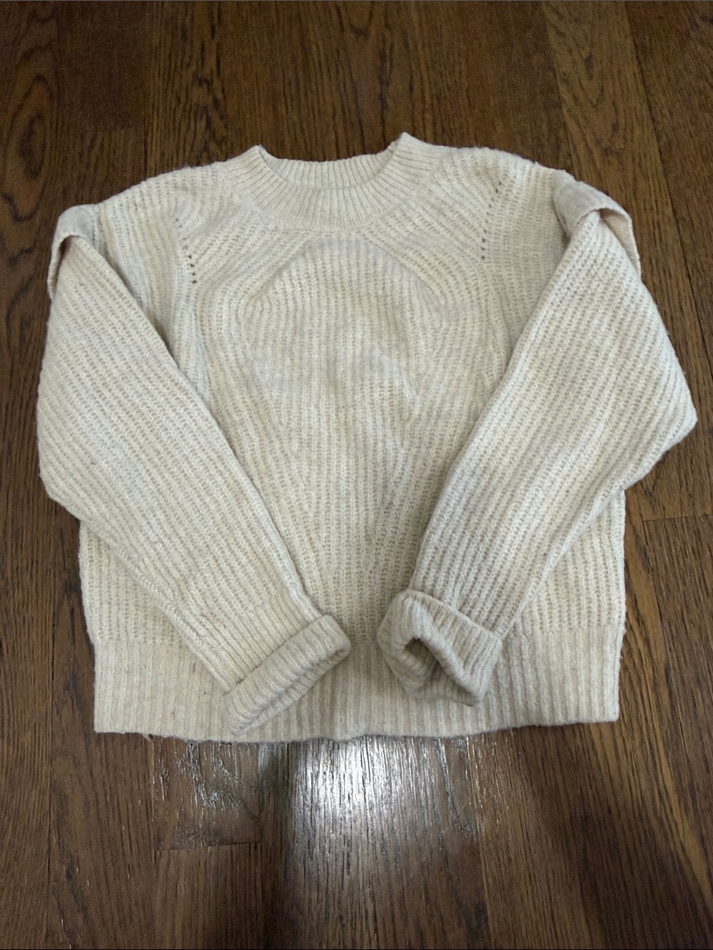 Express Cream Ribbed Crewneck Sweater